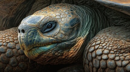 Close-up of a Tortoise Resting Peacefully in Nature's Embrace