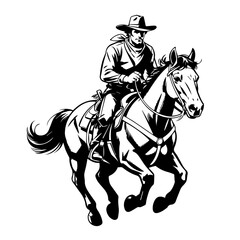 Fototapeta premium Comic Style Full Cowboy Bold Black Vector Illustration While Riding A Horse Dynamic Western Action