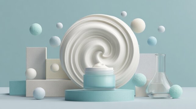 Artistic Skincare Composition with Cream and Hydration Elements