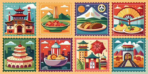 China themed stamps set for your memorable travel design