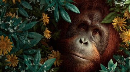 Obraz premium Vibrant Greenery with Orangutan in a Natural Environment Display