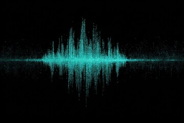 Glowing teal sound wave pulses against stark black background, showcasing audio visualization