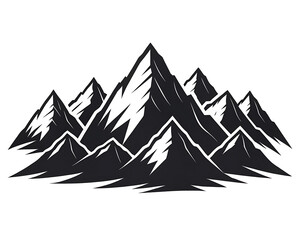 Minimalist Black and White Mountain Landscape Illustration and Monochrome Nature Art, Wilderness Graphic Design on white background