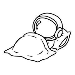 Cute astronaut icon in line style. Sleeping Astronaut icon in line style. Sleeping Astronaut with Pillow and Blanket Relaxing Space Concept. Astronaut icon