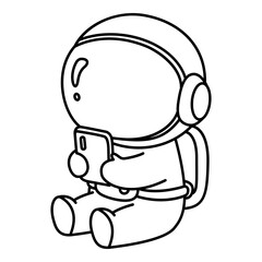 Cute astronaut icon in line style. Astronaut Using Smartphone. Astronaut icon