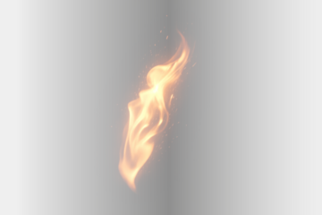 Burning flame fire effect, realistic blaze with embers and smoke, intense heat glow overlay element, isolated illustration on transparent background.