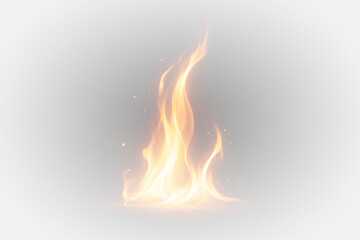 Fiery campfire flames, realistic burning fire with sparks and glowing embers, intense heat glow effect, isolated illustration on transparent background.