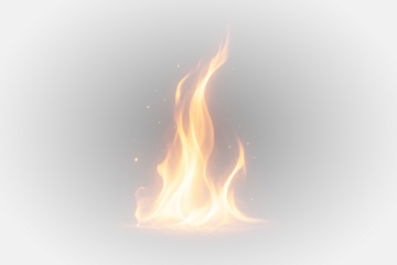 Fiery campfire flames, realistic burning fire with sparks and glowing embers, intense heat glow effect, isolated illustration on transparent background.