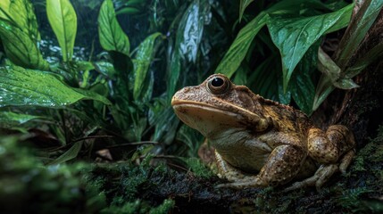 Obraz premium Calm Frog Moment in Lush Rainforest Jungle Environment
