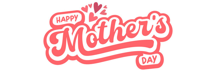 Happy Mother's Day greeting card design with pink hearts and stylish typography on white background, festive banner for social media and holiday promotion © zmiter