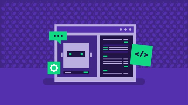 AI code assistance helping software programmer write new codes for software, websites and fix bugs to keep applications fully functional and up to date.