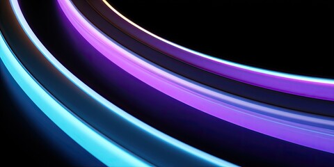 Curved, multi-colored neon light trails on a dark background, creating an abstract and dynamic design