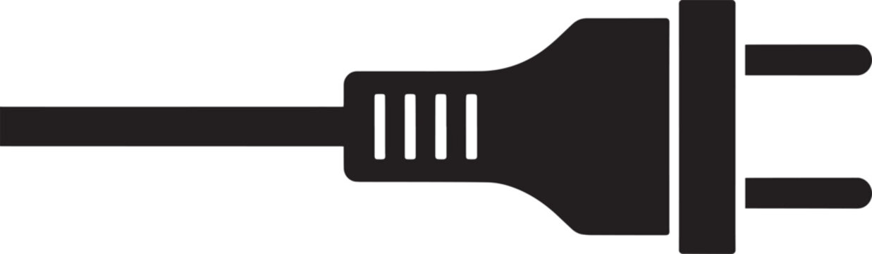 Black Electric Plug with Cord on White Background