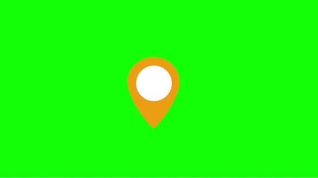 Orange Map Pin Icon on Green Screen Background.