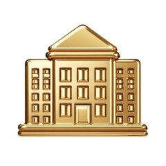 A gleaming golden icon of a classical building with symmetrical design