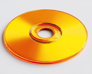 A close-up shot of a golden optical disc, casting an orange hue