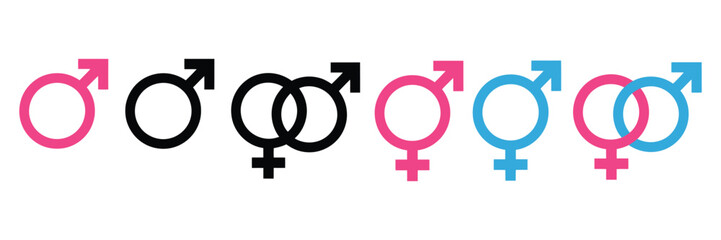 gender female and male set icon, vector illustration collection of gender symbols, pink and blue, a premium ranked vector collection showcasing clear male and female symbols for infographics,