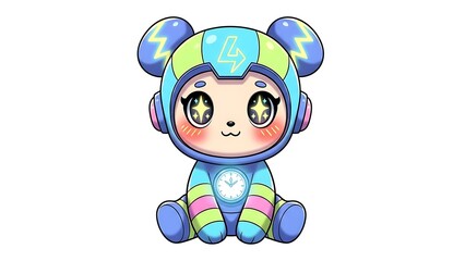 Cute cartoon bear character in colorful outfit design