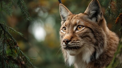Majestic Lynx Observing Its Natural Surroundings in a Forest