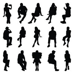 Vector collection set of sitting people silhouettes.	
