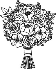 Hand Drawn Floral Bouquet Line Art Vector,  Wedding Flower Outline Illustration