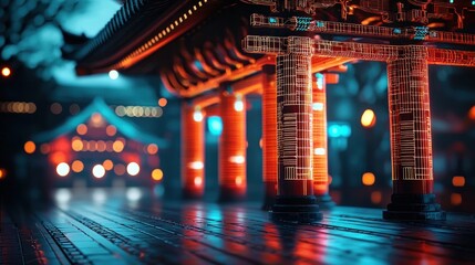 Japanese torii gate at night