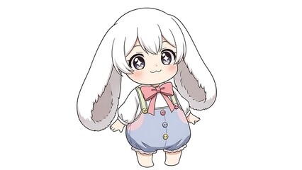 Cute cartoon bunny character in pastel outfit