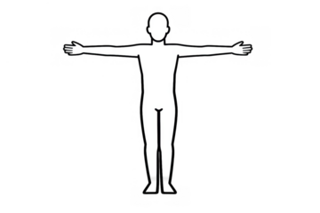 Human body silhouette outline standing with outstretched arms in t-pose, representing anatomy, proportions, or a generic figure