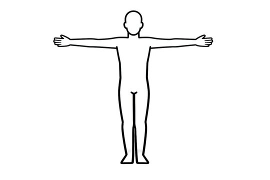 Human body silhouette outline standing with outstretched arms in t-pose, representing anatomy, proportions, or a generic figure
