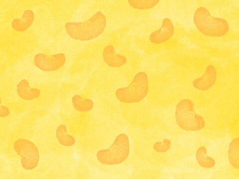 オレンジをバックに柑橘系の粒が模様になった背景素材イラスト