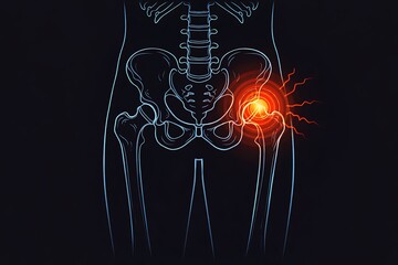 Hip joint pain,X rays line icon