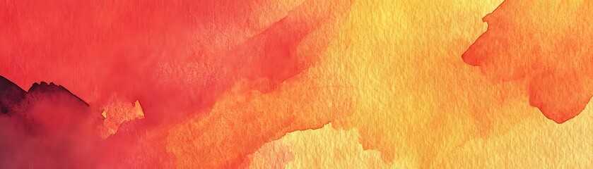 Vibrant watercolor washes blend across a textured surface in warm tones of red and yellow