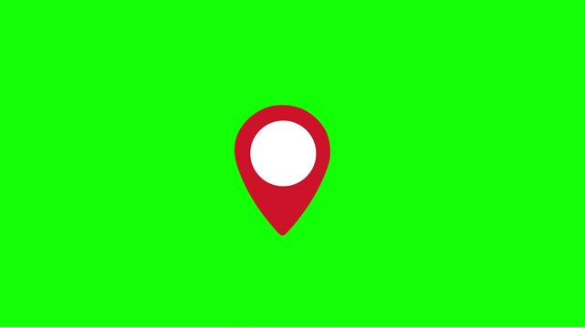 Red map pin icon on a vibrant green screen background.