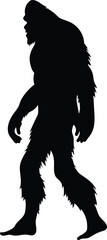 Black silhouette of a mythical creature resembling Bigfoot walking on a white background.