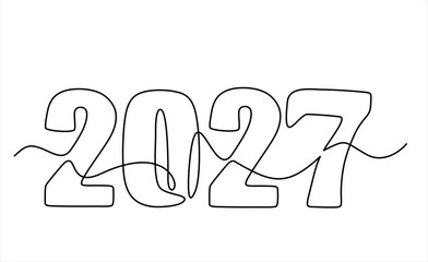 2027 New Year continuous one line drawing vector illustration. Editable stroke	

