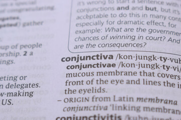 English Dictionary Book Page Close Up With The Word Transcription Of -conjunctiva