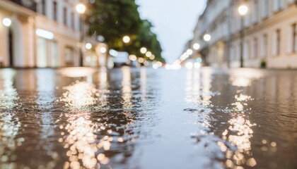 rainy city street floods with water