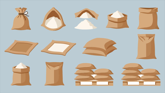 Burlap Sacks of Flour or Rice Vector Illustration Set