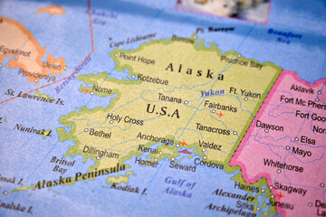 Naklejka premium Close-Up of Country U.S.A. Map On The Political World Map - Cartography