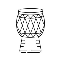 A black and white line drawing of a decorative vase with a geometric pattern