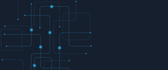 Abstract digital AI circuit board background with tech icons. Digital technology motherboard texture design. Engineering circuit board concept for poster, header, banner, website, presentation