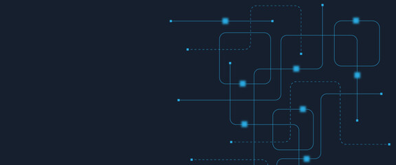 Abstract digital AI circuit board background with tech icons. Digital technology motherboard texture design. Engineering circuit board concept for poster, header, banner, website, presentation
