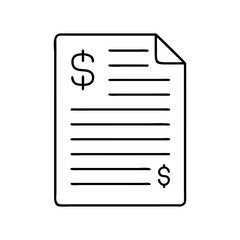 A simple icon of a document with dollar signs and lines