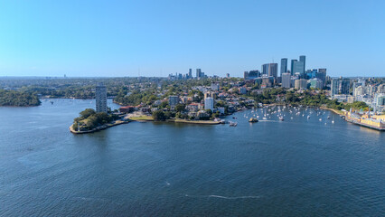 Fototapeta premium 21 January 2026 Aerial Drone View of Sydney Harbour Circular Quay on a nice Sunny Summer day in Sydney NSW Australia