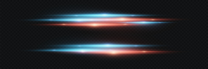 Neon light line with cinematic glow on transparent background.