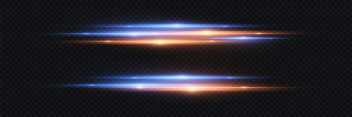 Neon light line with cinematic glow on transparent background.