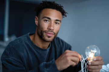 A focused man concentrates on his work with electrical wiring, emphasizing the blend of skill and dedication required for high-quality electrical installations in a professional setting.