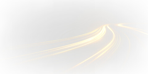 Golden curved lines and light trails create an abstract design on a transparent background with gentle movement and flow