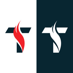 Creative And Minimalist Letter T with Flame Fire Logo Design Template Stock Vector And Vector Art.