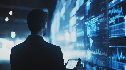 Man views futuristic data visualization